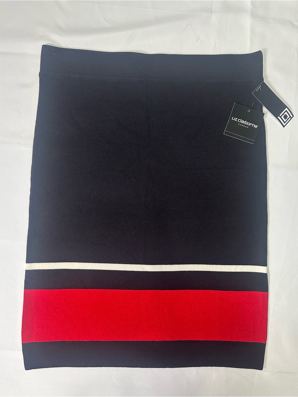 Liz Claiborne Black Grand Sportif Pencil Skirt with Red and White Stripe